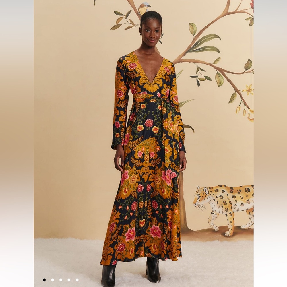 FARM Rio Black Arabesque Floral Maxi Dress NWT